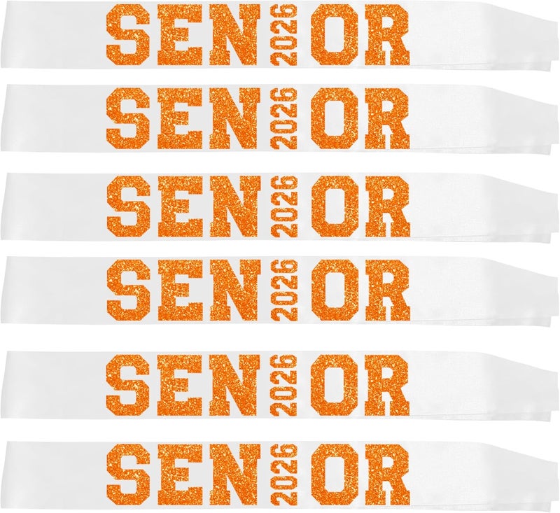 Partyprops 6Pcs White Senior 2026 Satin Sashes with Orange Glitter Letters Senior 2026 Decorations - 2026 Graduation Celebrations Sashes - Senior Cheer Sash - Cheerleader Sash - Class Competition Sashes - Image 4